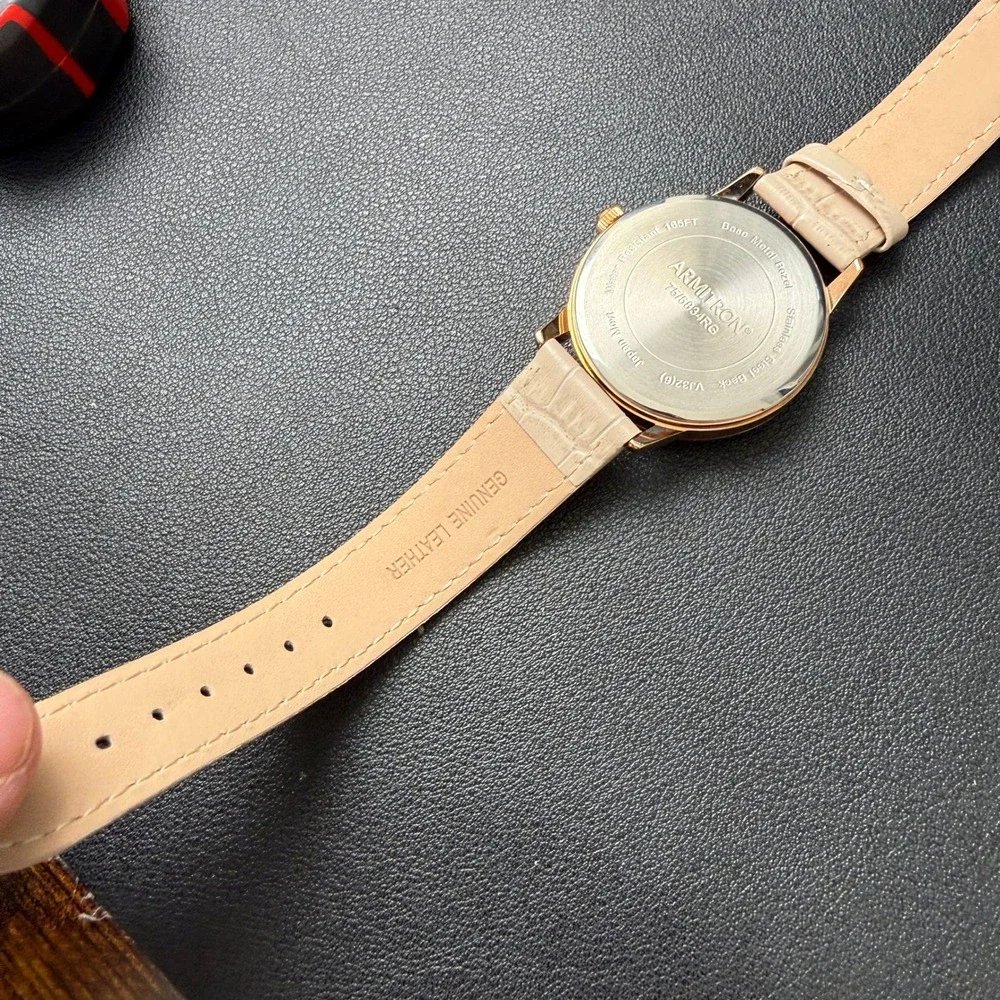 Armitron Womens‎ 75/5834RG Rose Gold Tone Crystal Leather Strap Watch New Batter